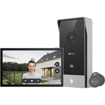 EZVIZ CS-HP5 video intercom, 7 inch (17.8 cm) touch screen, 2-wire, 1080p (2MP), Wi-Fi, RFID entry, IR night vision, waterproof, black/silver