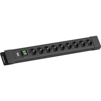 Power strip Bachmann CONNECTUS 9x CEE7/3 sockets with 1x switch, 2.0 m cable, CEE7/7 plug — Black
