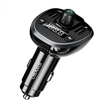 USAMS US-CC115 C21 Car FM Transmitter with Dual USB Charger, Bluetooth 5.0, 3.4A, Black