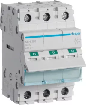 Hager SBN390 Isolating Switch, 3P 100 A, 3 Modules