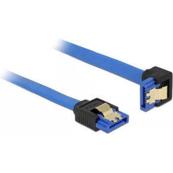 Delock 85088 SATA 6 Gb/s cable, female straight to female down angled, 0.1 m, gold clips, Blue