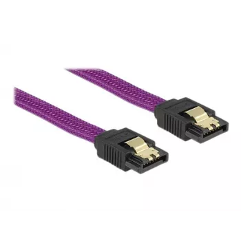DeLOCK 83691 Premium SATA Cable, SATA 6 Gb/s, 7-pin (M) to 7-pin (M), Latching, 0.5 m, Purple