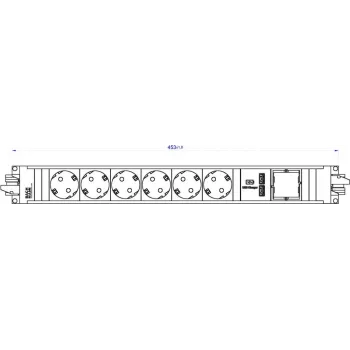 Bachmann STEP ALU Power Strip, 6x Schuko + 1x USB Charger, Aluminium