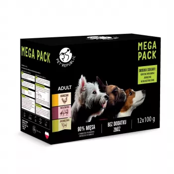 Wet dog food pouches PetRepublic 12 x 100 g — chicken, beef, lamb