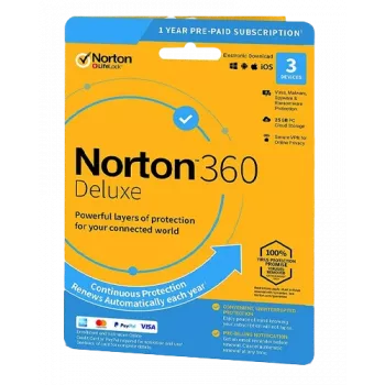 Norton 360 Deluxe | 3 Devices | 1 Year | 25 Gb Cloud Storage | EU
