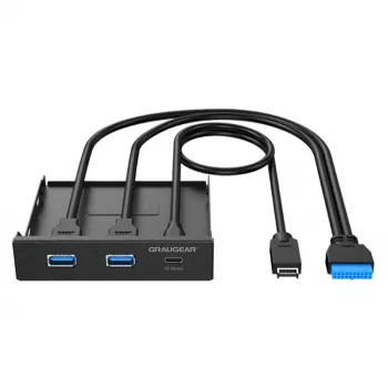 Graugear G-MP01 Façade avant multi avec hub USB 3 ports, 1x USB-C 3.2 Gen2 + 2x USB-A 3.0, noir