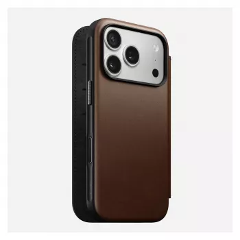 Leather folio phone cover Nomad Modern Leather Folio for iPhone 17 Pro — brown, fits 6.3 inch (16 cm), 4 card pockets
