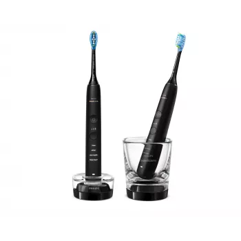 Philips Sonicare DiamondClean 9000 HX9914/54 Sonic Electric Toothbrush Set, 2 Handles, 2 Brush Heads, 4 Modes, Black