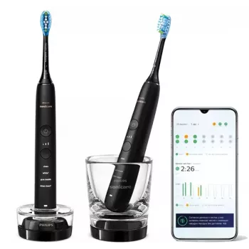 Philips Sonicare DiamondClean 9000 HX9914/54 Sonic Electric Toothbrush Set, 2 Handles, 2 Brush Heads, 4 Modes, Black