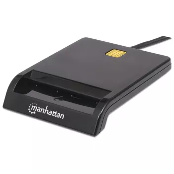 Manhattan 102049 contact smart card reader, USB-A 2.0, 12 Mbps, cable 1.05 m, black, ABS housing