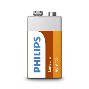 Battery Philips 6F22L1B/10 — single-use 9V Zinc-Carbon, 0.0385 kg