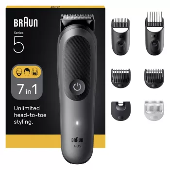 Braun Series 5 AIO5520 All-in-One 7-in-1 grooming kit, cordless, 14 length settings, Black