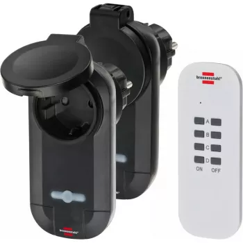 Brennenstuhl Comfort-Line RC CE1 0201 Radio Switch Set, 2 Sockets with Remote, IP44, Black