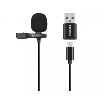 Microphone USB à clip Sandberg Streamer, microphone lavalier/cravate, -38 dB, 50 - 18000 Hz, 16 bits, 48 kHz, 84 dB