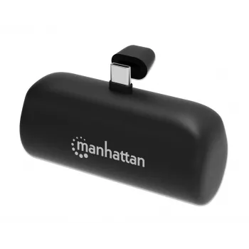 Manhattan batterie externe avec connecteur USB-C intégré, 5000 mAh, sortie jusqu'à 10 W, béquille pour utilisation comme support de téléphone en charge, noir, garantie un an