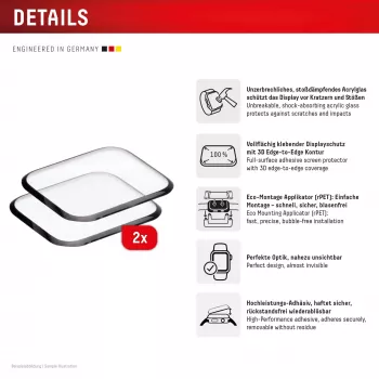 Displex Unbreakable Full Cover Smart Glass Apple Watch 9/8/7 (41mm), 2-Pack, Ultra-Thin, Edge-to-Edge, Eco Mount