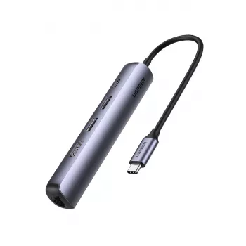 Ugreen CM418 10919 5-in-1 USB-C Hub, HDMI 4K 30Hz, Ethernet, USB 3.0, Power Delivery, Aluminium, Grey