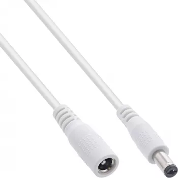 InLine DC extension cable, DC male/female 5.5x2.1mm, AWG 18, white 5m