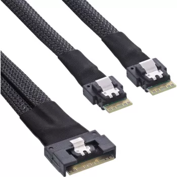 InLine Slim SAS cable, SFF-8654 8i to 2x SFF-8654 4i, 0.75m