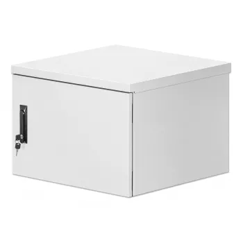 Intellinet 716093 Industrial IP55 19 inch wall mount cabinet with integrated fans, 9U, 600 mm depth, roof-mounted two-fan ventilation unit, dust- and waterproof, assembled, max 100 kg, lockable, Light Grey RAL7035