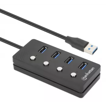 Manhattan 4-Port USB 3.0 Type-A Hub, 5 Gbps, 1.5 m Cable, On/Off Switch per Port, Black