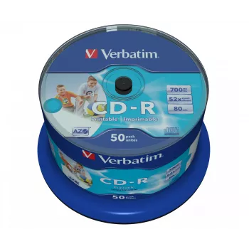 CD-R Verbatim AZO Wide Inkjet Printable no ID 700 Mo 52x 50 pièces