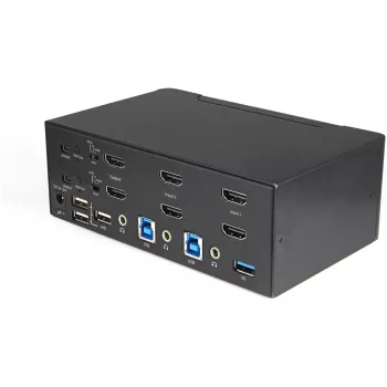 StarTech.com Commutateur KVM HDMI double moniteur 2 ports - 4K 60 Hz Ultra HD HDR - Commutateur KVM HDMI 2.0 4K de bureau avec hub USB 3.0 2 ports (5 Gbit/s) & 4x USB 2.0 HID, audio - Commutation par raccourci clavier - TAA