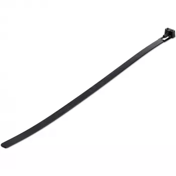 StarTech.com Attaches câbles réutilisables 10 pouces (25cm) - largeur 1/4 pouce (7mm), diamètre de faisceau 2-1/2 pouces (65mm), résistance à la traction 50lb (22kg), attaches nylon détachables, intérieur/extérieur, 94V-2/UL Listed, lot de 100 - Noir