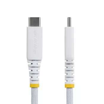 StarTech.com câble de charge USB-C blanc 30 cm (1 ft), 60W (3A) PD, gaine double couche tressée nylon/TPE, câble de charge USB-C robuste, câble de charge d'ordinateur portable USB 2.0