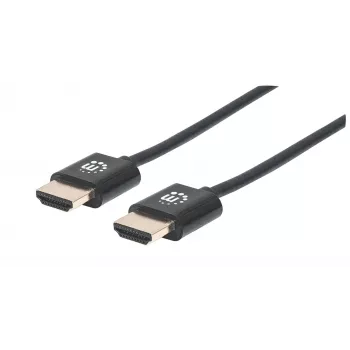 Câble HDMI avec Ethernet (Ultra Thin) Manhattan, 4K@60Hz (Premium High Speed), 1 m (3 ft), mâle vers mâle, noir, Ultra HD 4K x 2K, entièrement blindé, contacts plaqués or, garantie à vie