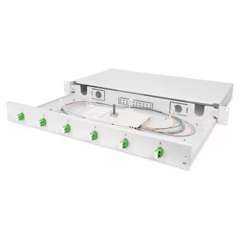 Boîtier d'épissure fibre optique DIGITUS DN-96330/9APC 1U, équipé de 6x LC-APC DX, OS2, polymère/acier, gris clair