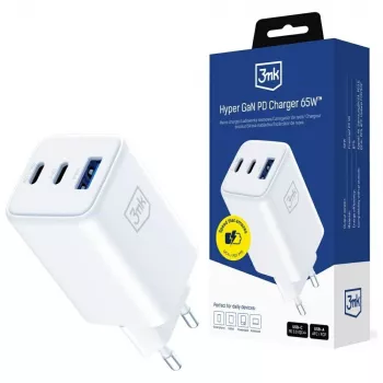 Chargeur 3MK Hyper GaN 65 W QC4+ — chargeur rapide USB GaN 65 W compatible QC4+