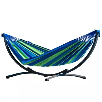 LEAN Garden Hammock with Frame for Two People, Green and Blue, 200x120 cm