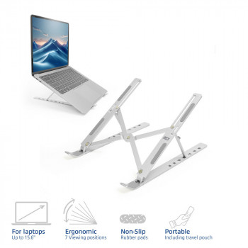 ACT Foldable Laptop Stand, 7 Positions Height Adjustable, Aluminium, Silver, ACT Essentials (AC8121)