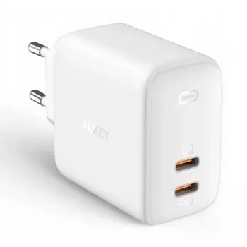 Chargeur mural Aukey PA-B4 2x USB blanc GaN – adaptateur secteur USB compact avec deux ports USB