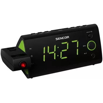 Radio-réveil Sencor SRC 330GN avec projecteur d'heure, radio FM, affichage LED, vert/noir
