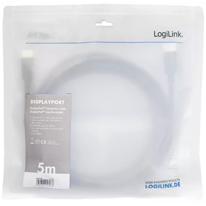 Câble DisplayPort LogiLink CV0139 5 m noir