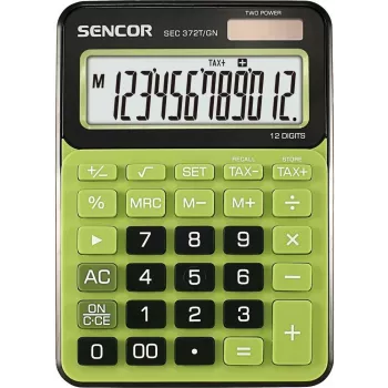Calculatrice de bureau SENCOR SEC 372GN 12 chiffres LCD, fonctions arithmétiques de base, alimentation solaire et pile