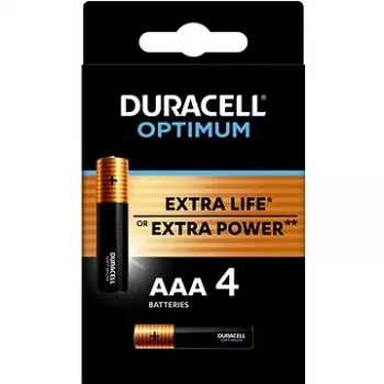 Piles alcalines Duracell OPTIMUM AAA lot de 4 — énergie longue durée pour petits appareils