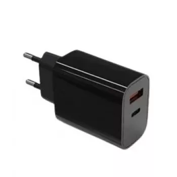 Chargeur mural 2x3A USB-C + USB-A Power Delivery noir