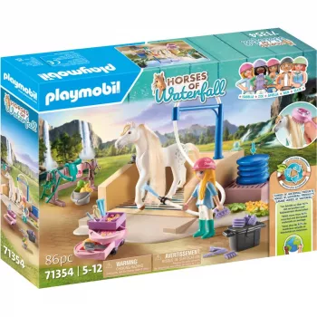 Playmobil Horses of Waterfall - Station de lavage avec Isabella et lionne - Jeu d'imitation et jeu créatif pour enfants de 5 à 10 ans - Fat Brain Toys