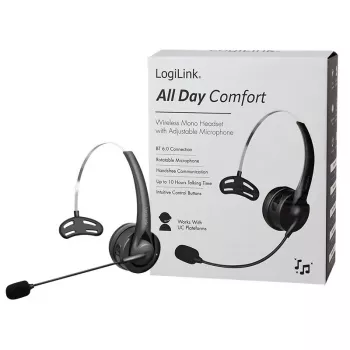 Casque mono Bluetooth 6.0 LogiLink BT0075 avec microphone flexible, noir