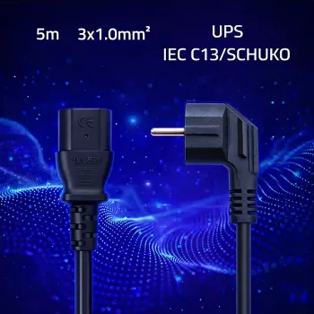 QOLTEC Câble d'alimentation SCHUKO CEE fiche coudée IEC C13 5 m noir