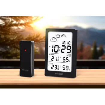 SENCOR Station météo multifonction SWS 2300 B - horloge radio-pilotée, température et humidité intérieure/extérieure, capteur sans fil