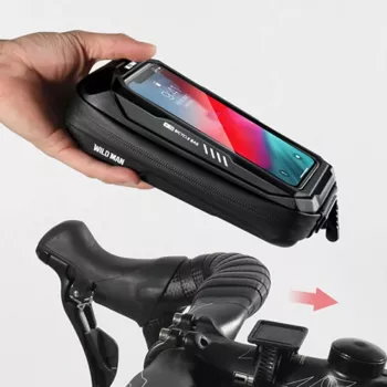 Sacoche de guidon WILDMAN X3 avec support téléphone, noire, coque rigide, résistante à l'eau, jusqu'à 6,7 pouces