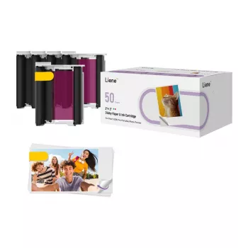 Liene papier photo 2x3, 50 feuilles + 5 cartouches d'encre