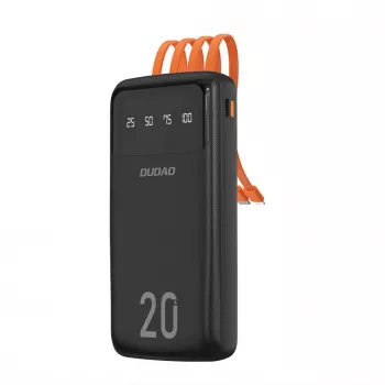 Dudao K6Pro+ Power bank 20000mAh avec 4 câbles intégrés USB-C Micro USB Lightning USB-A Entrée Noir