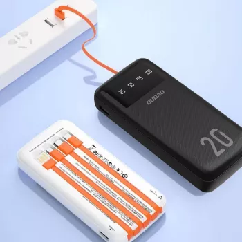 Dudao K6Pro+ Power bank 20000mAh avec 4 câbles intégrés USB-C Micro USB Lightning USB-A Entrée Noir