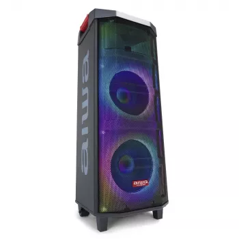AIWA Power Audio Speaker KBTUS-710MKII Enceinte de fête portable 700 W avec Bluetooth, USB, SD, AUX, radio FM, lumières LED, poignée trolley, roues, télécommande, microphone