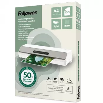 Fellowes Lot de 100 pochettes de plastification A4 mates, 80 microns, recyclées